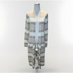 Laurie Felt Cardigan Womens Medium Striped Long Open Knit Sweater Cashmere blend